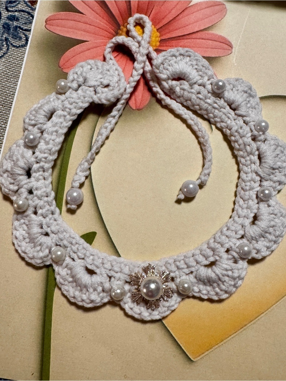 Handmade White Crochet Pearl Collar Necklace